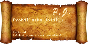 Prohászka Jolán névjegykártya